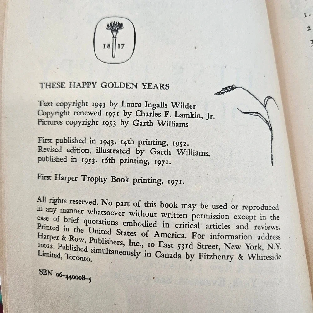 These Happy Golden Years Laura Ingalls‎ Wilder Garth Williams Harper Trophy